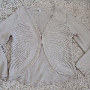 Coldwater Creek Open Front Knit Cardigan Sweater Beige Cotton Blend Size L
